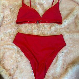 Vibrant Red High-Waisted Bikini Set